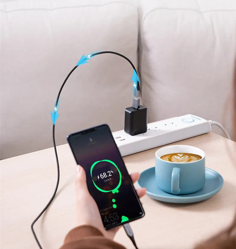 Grey aluminium alloy USB-C to USB-A OTG adapter with attached lanyard