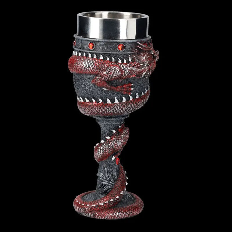 Personalised red wine glass with 3D Chinese dragon design in gold and red colours.