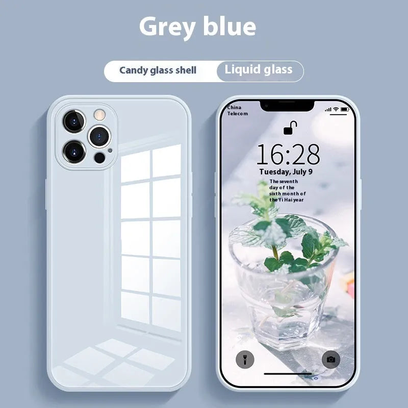 White tempered glass drop-resistant phone case with simple painting finish for iPhone 11 to 15 series