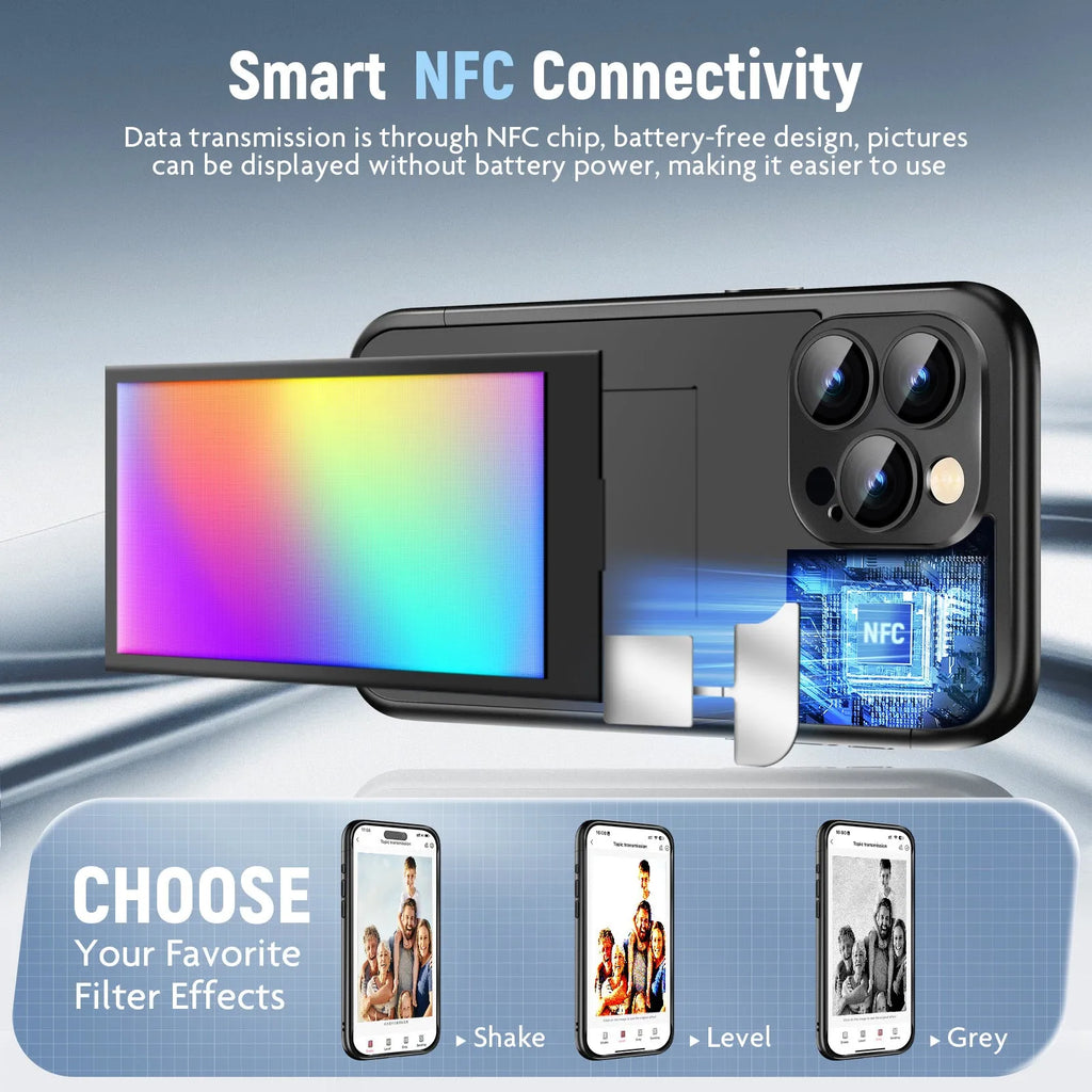 iPhone 15 Pro Max NFC flip phone case in black with custom DIY design and plastic construction