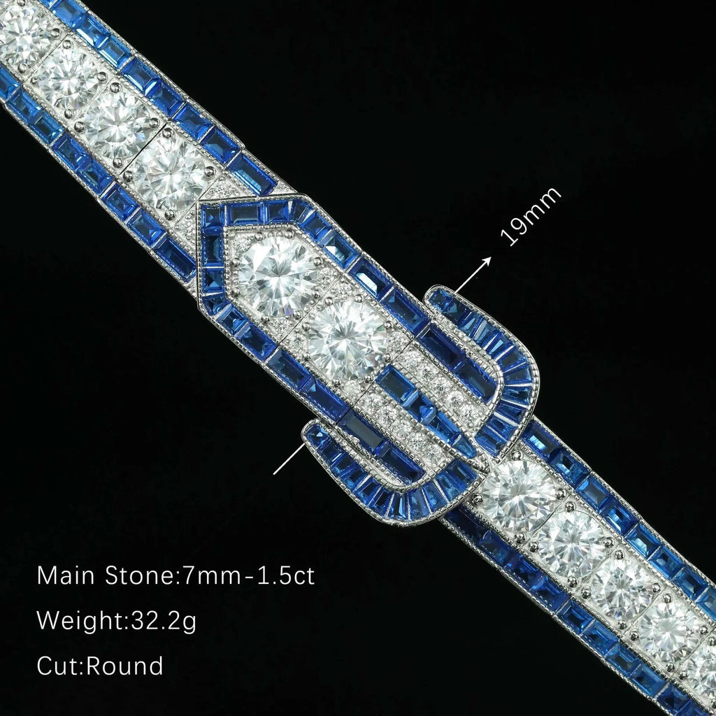 High-carbon drill gold-plated 925 silver bracelet in vivid blue on white background