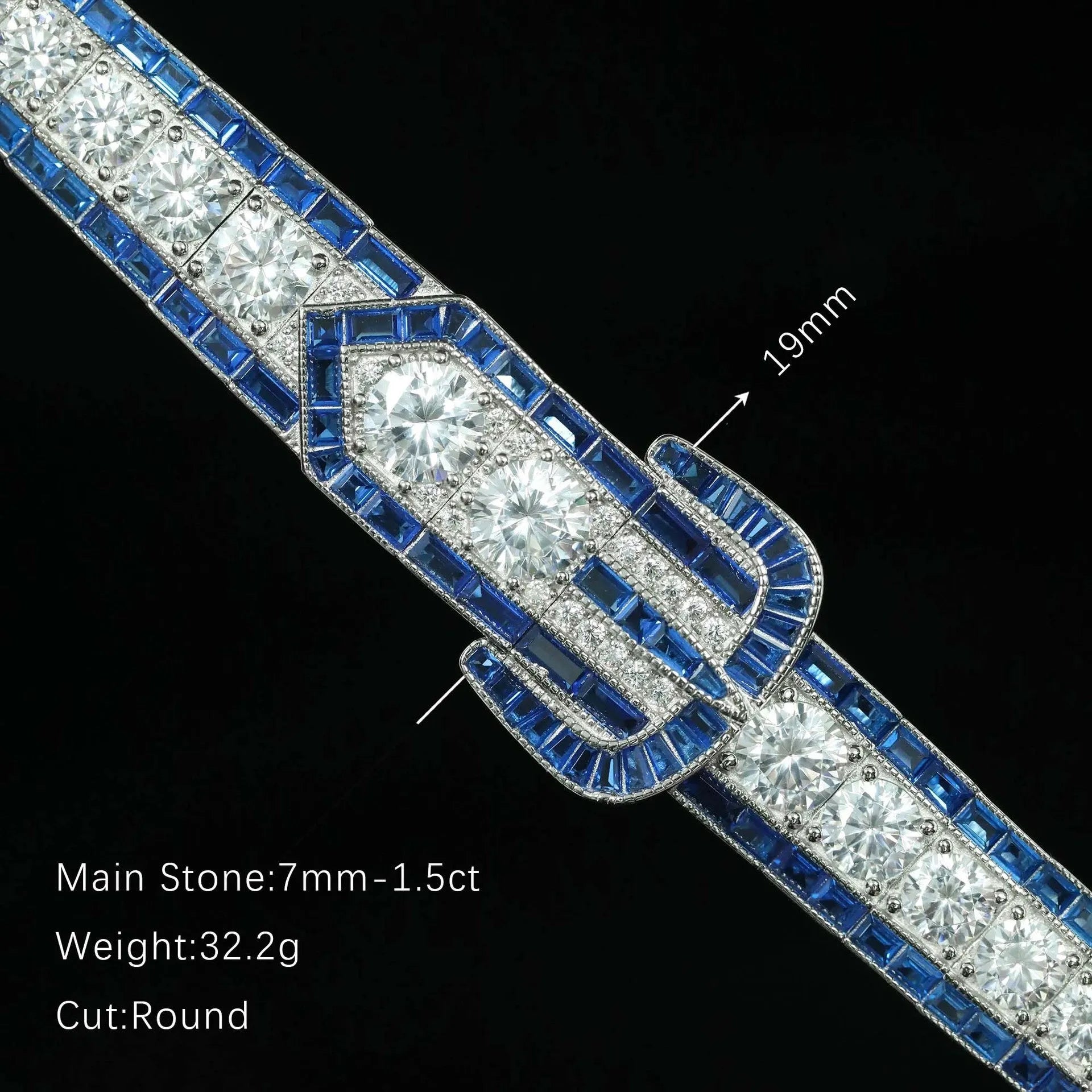 High-carbon drill gold-plated 925 silver bracelet in vivid blue on white background