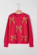 Women's round neck long sleeve sweater with Christmas sequins and embroidery in Fiery Red