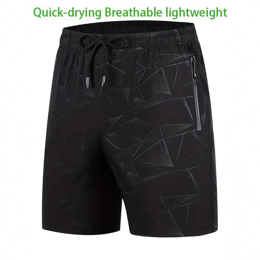 Men's loose fit sports shorts in polyester fibre available in black, gray and blue colours with elastic waistband