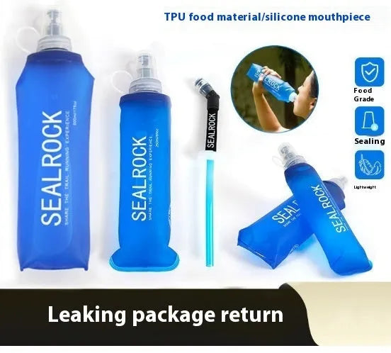 Portable plastic drinking straw with suction tube for outdoor hydration during mountain biking.