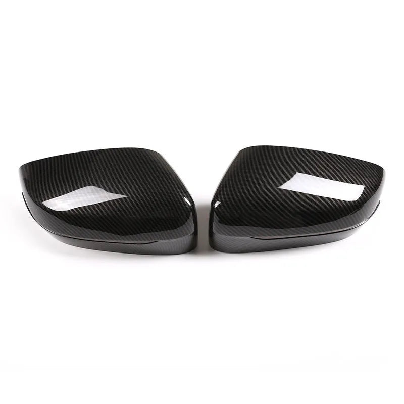 ABS wing mirror covers for BMW 5, 6 and 7 Series in carbon fibre pattern or piano black, 2-piece set