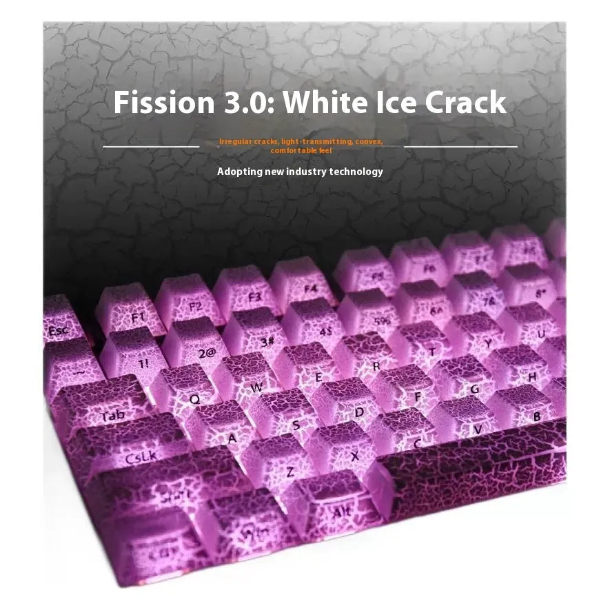 White transparent mechanical keyboard keycap set with side carving details on a black background.