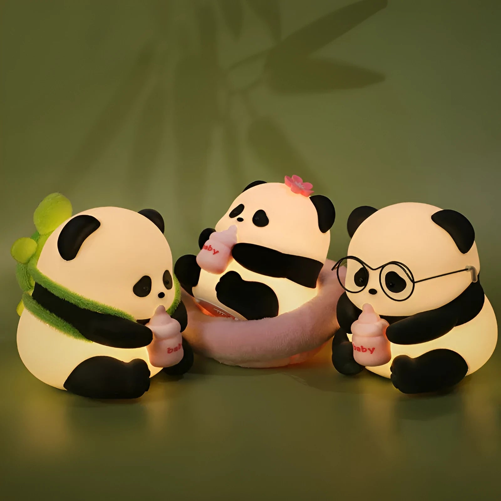 Colourful cartoon flower panda silicone night light with built-in battery on bedside table