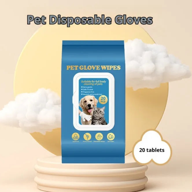 Disposable pet gloves for cat and dog bath cleaning in 20-piece wash-free packs