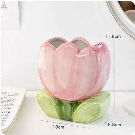 Ceramic pen holder storage box with floral decoration in five colour options