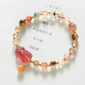 Strawberry Quartz crystal bracelet with Pixiu charm and pearl accents in dopamine colours