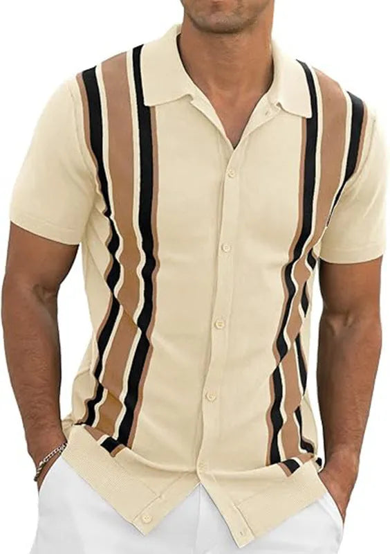 Men's summer short-sleeved cardigan shirt in polyester, available in six colours and sizes S to 6XL