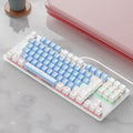 87-key mechanical keyboard with green axis switches, wired desktop connection, plastic body, compact layout
