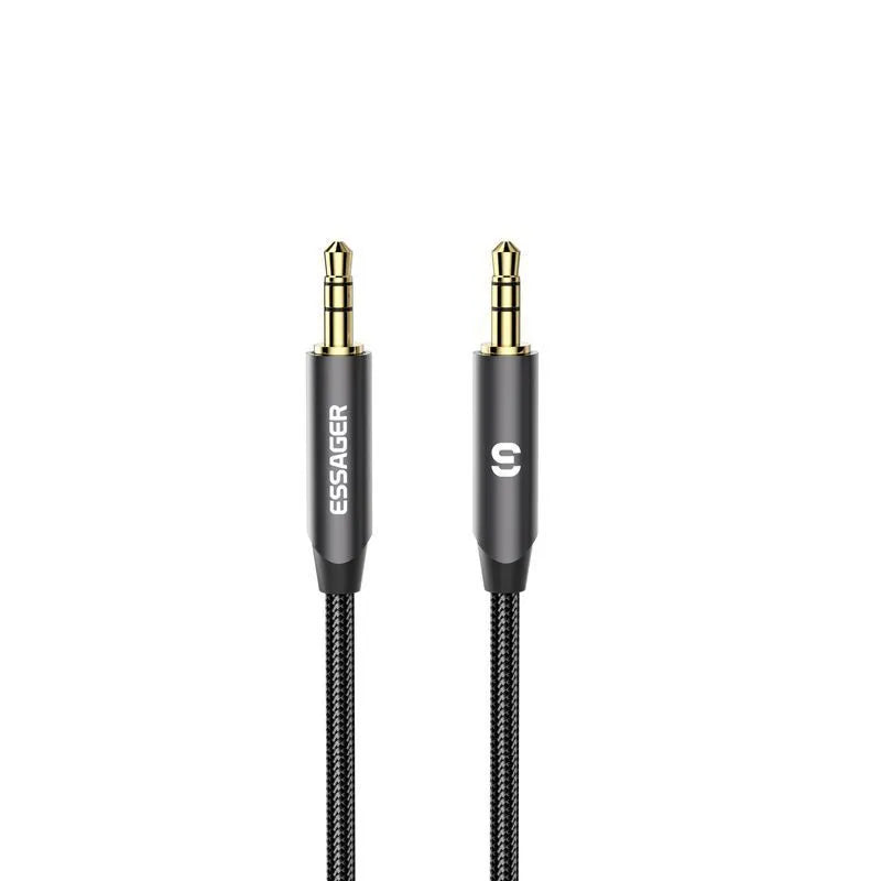 Dark grey 3.5mm public-to-public audio cable with gold-plated connectors for cellphone and vehicle sound equipment