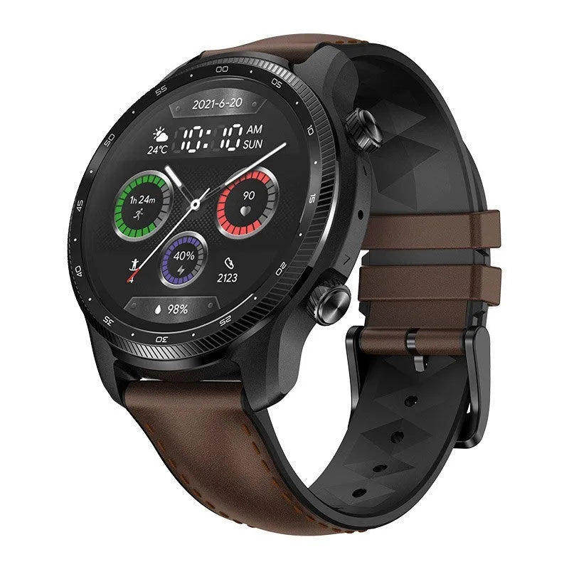 Ticwatch Pro X smart watch with 47mm case showing dual-layer display and sport band