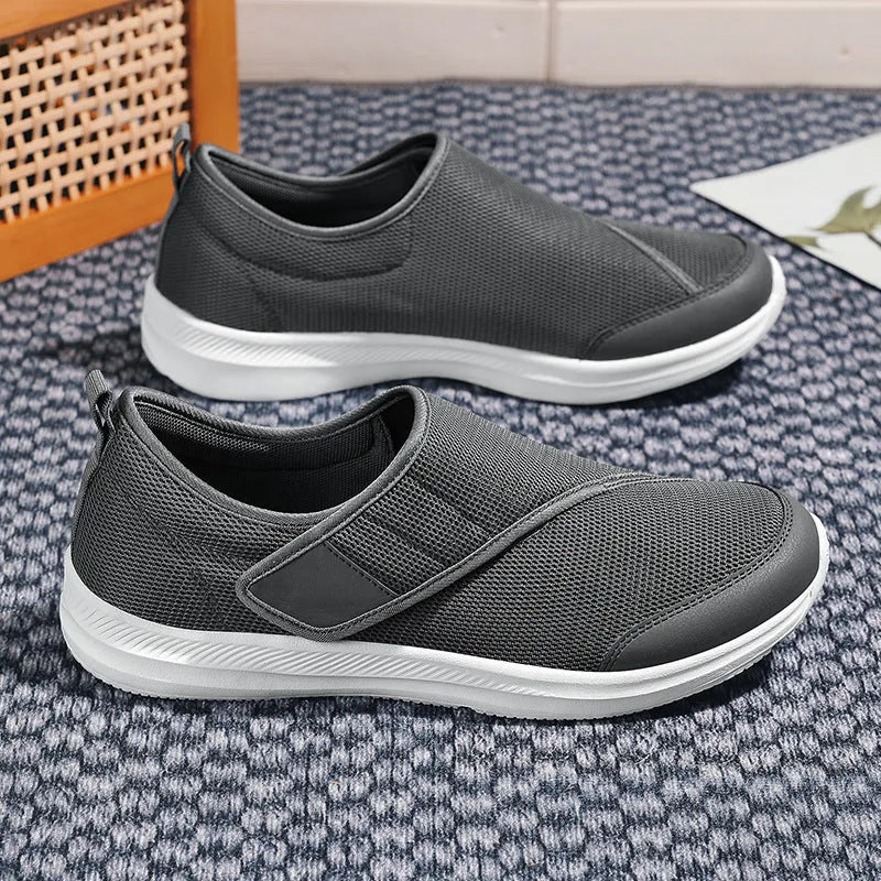 Outdoor walking shoes with mesh upper and velcro fastening in black, grey, blue or wine red colours