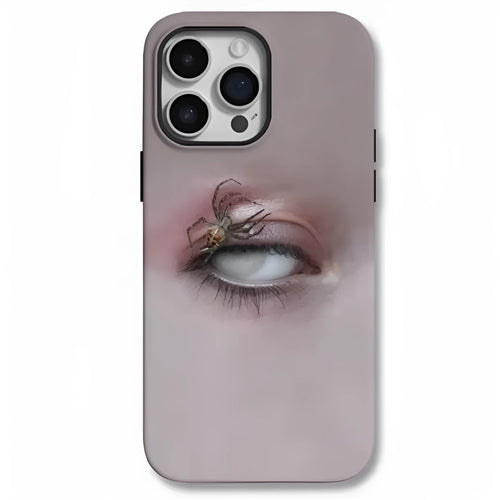 Dark heterochromatic spider design resin iPhone case for anti-fall protection on iPhone 11 to 16Promax models.