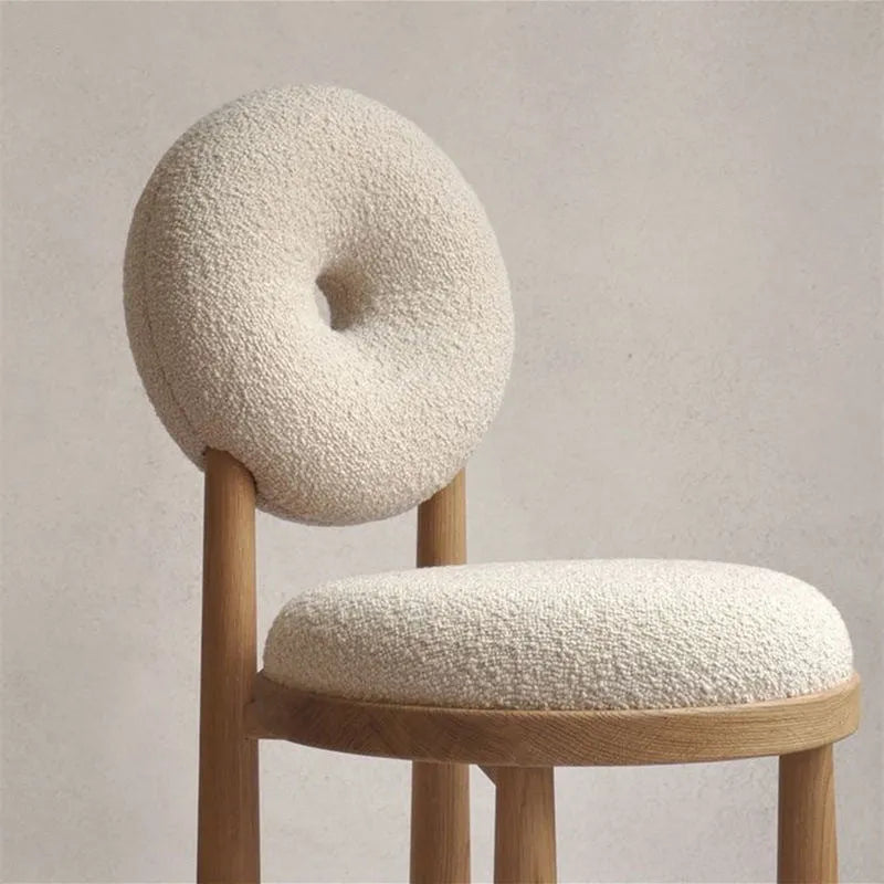 Berber fleece chair with iron frame and foam sponge seat in plush walnut or wood colour for dining, desk, or make-up use