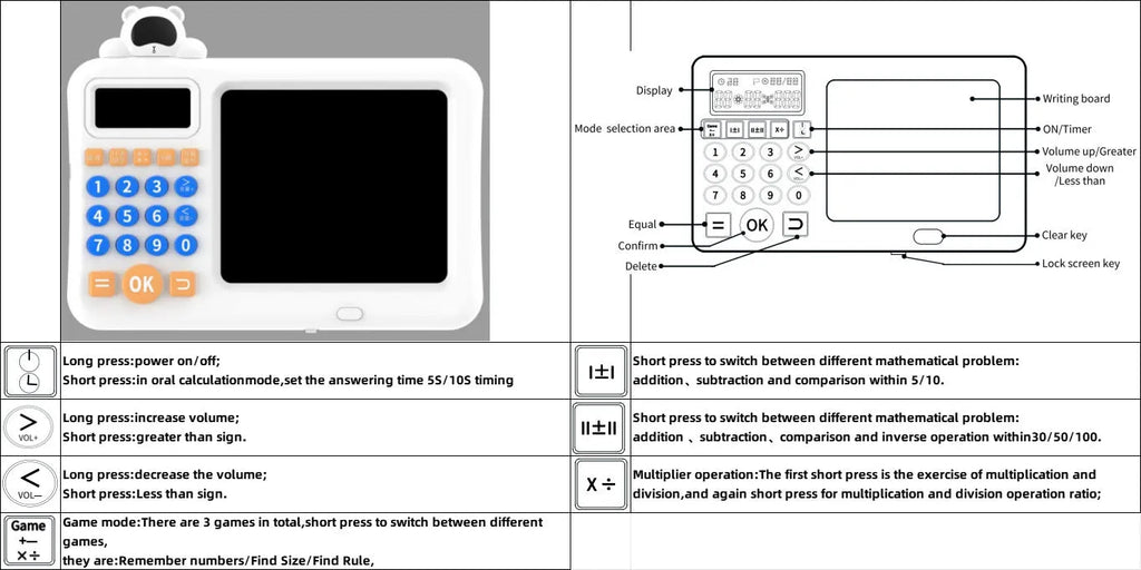 Astronaut-themed oral arithmetic learning machine in English version, made of ABS plastic with rechargeable battery