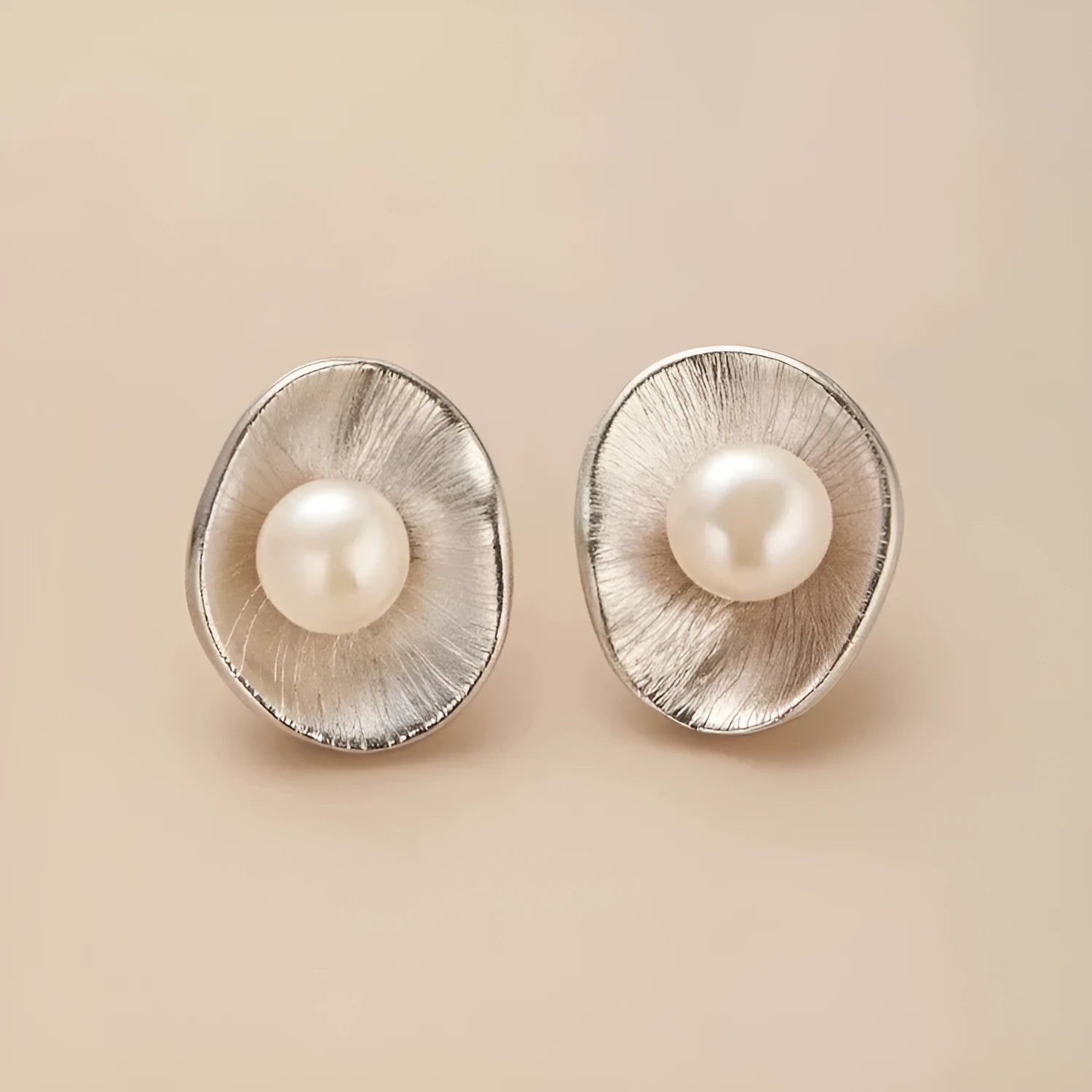 Pearl sterling silver geometric needle earrings for women with electroplated finish