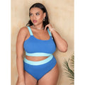 Women's high-waist split-leg bikini in polyester fabric available in extended sizes