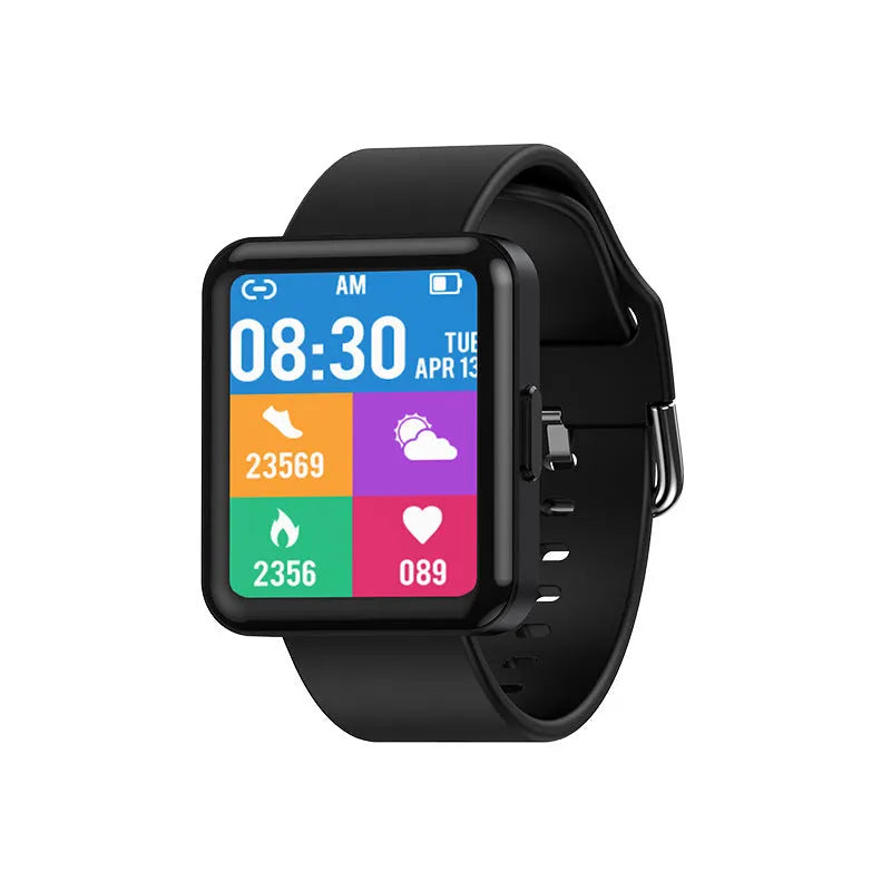 Smart Bluetooth sports bracelet with TFT screen showing heart rate and weather alert, black colour