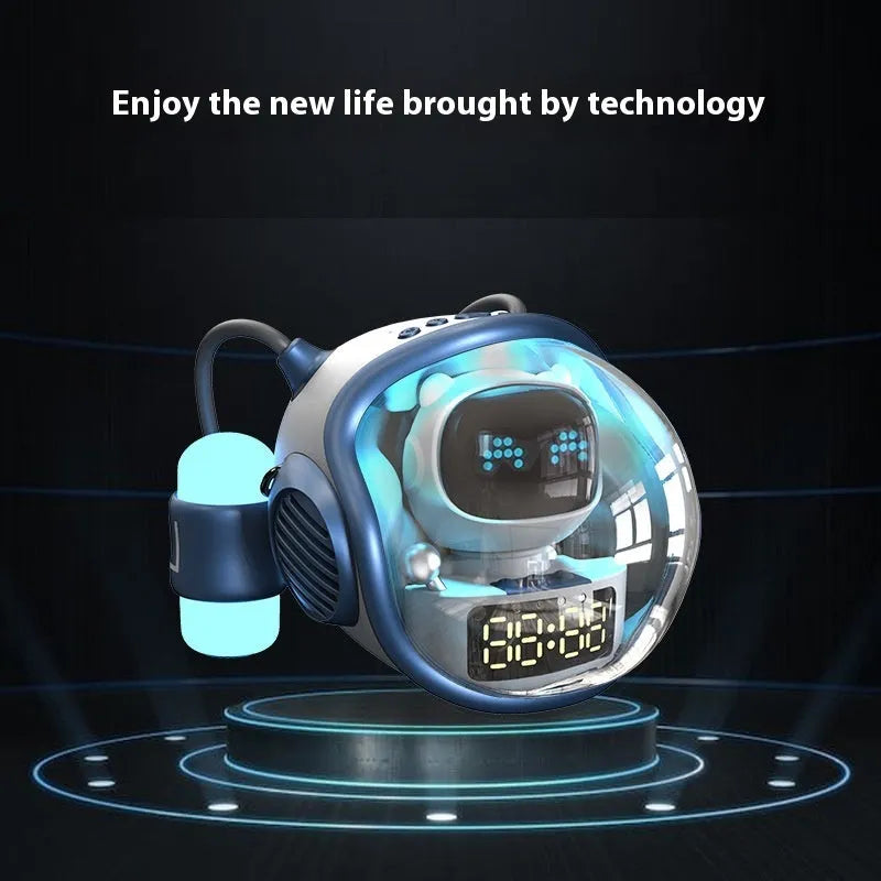 M60 spacecraft Bluetooth speaker in white with AI voice and rhythm ambience light on a desktop