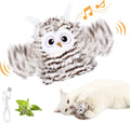 Grey automatic owl cat toy with flapping wings on white background