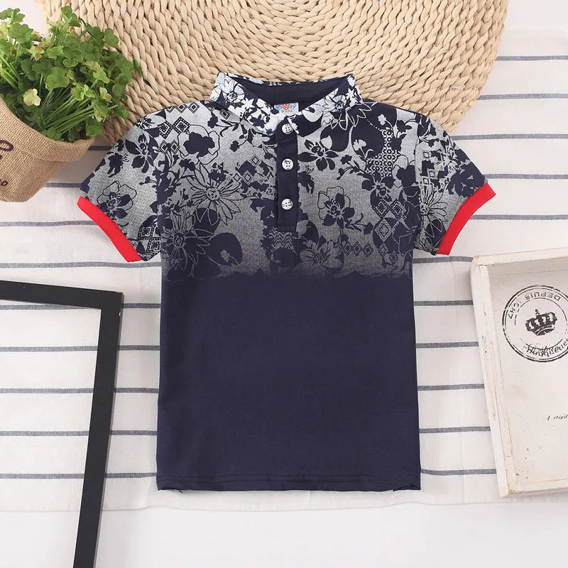 Boys short sleeve cotton t-shirt with lapel collar in solid colour options.