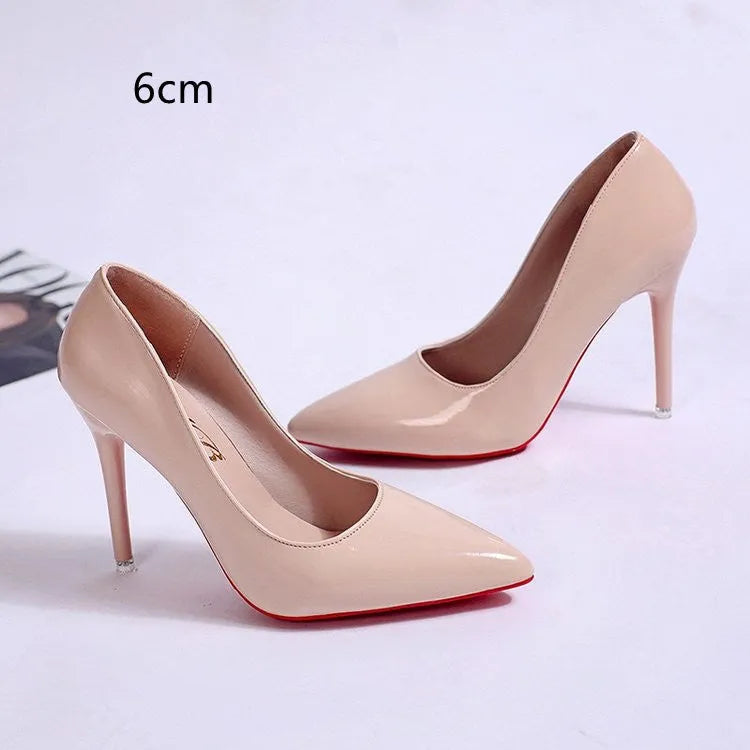 Women's black stiletto heel pumps with pointed toe and shallow mouth design