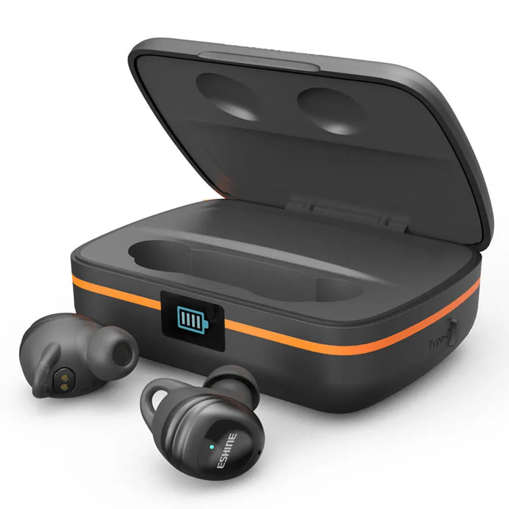 Wireless sports Bluetooth headset in ear black with earbuds and wireless charging capability