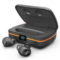 Wireless sports Bluetooth headset in ear black with earbuds and wireless charging capability