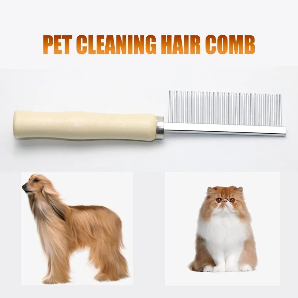 Wooden handle pet grooming comb with round teeth for dogs and cats